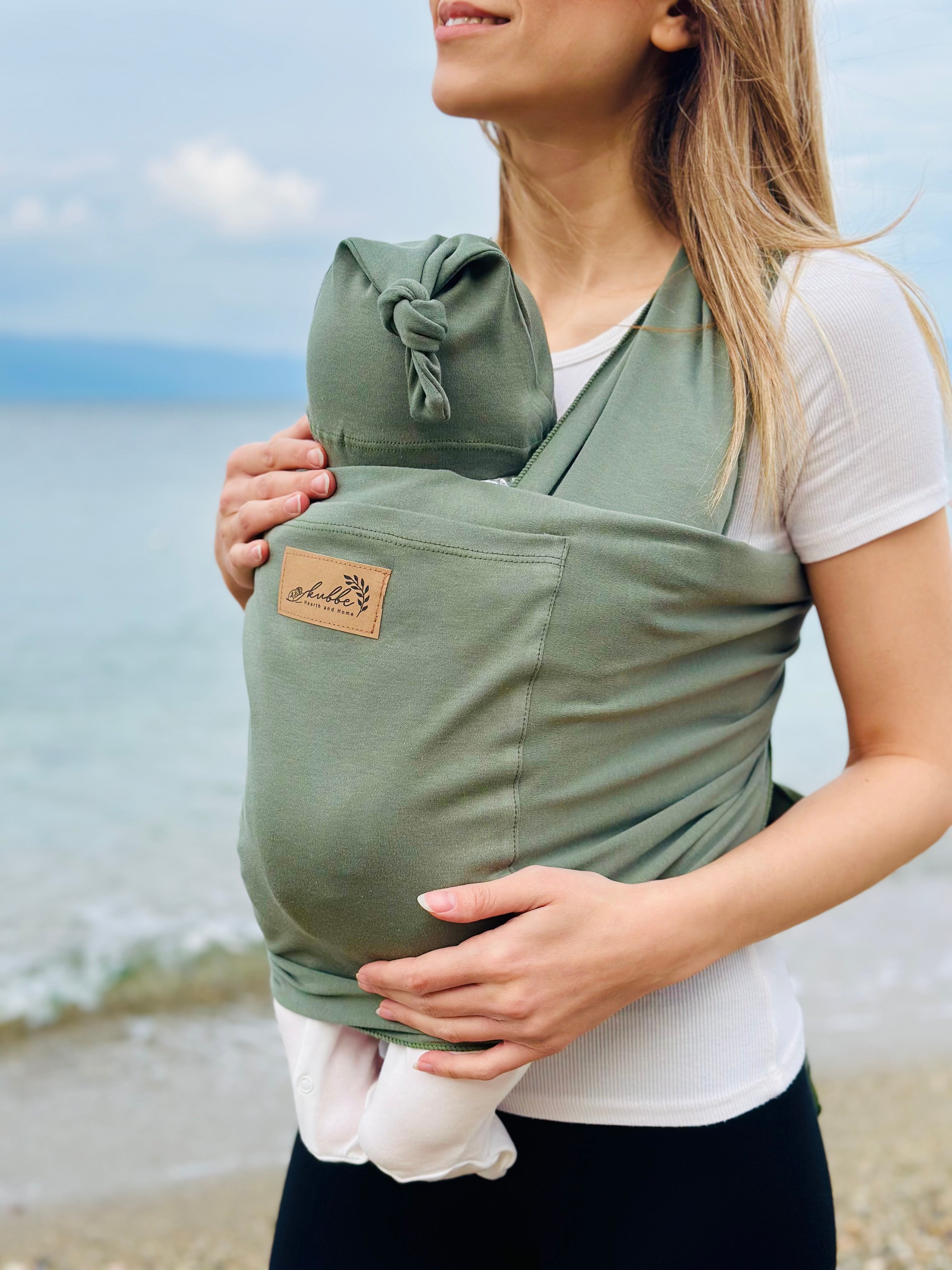 Yeşil Kubbe Baby Premium Ergonomik Cepli Bebek Taşıma Şalı, Anakucağı Sling — Şapka ve Taşıma Torbası Hediyeli