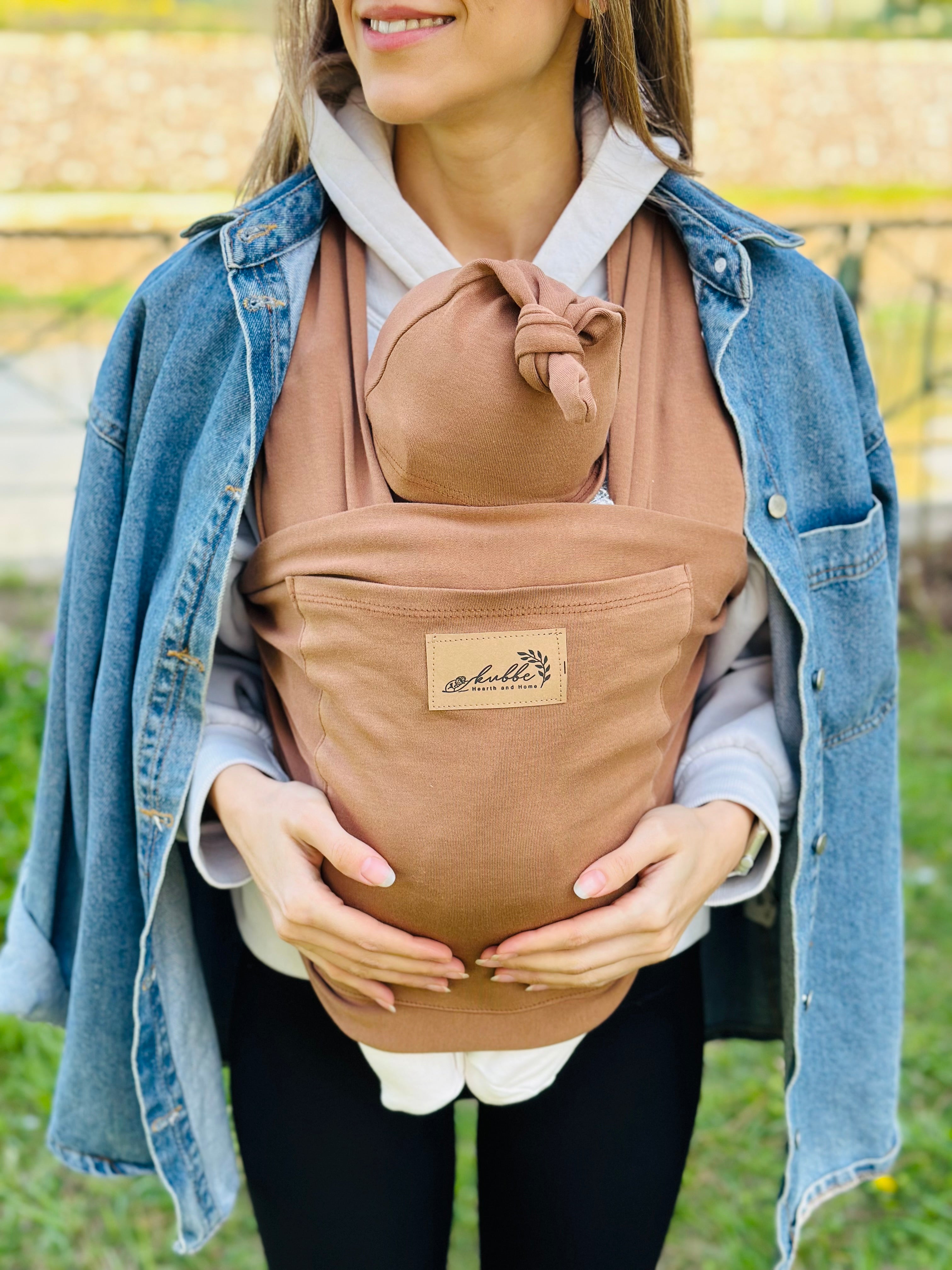 Camel Kubbe Baby Premium Ergonomik Cepli Bebek Taşıma Şalı, Anakucağı Sling — Şapka ve Taşıma Torbası Hediyeli