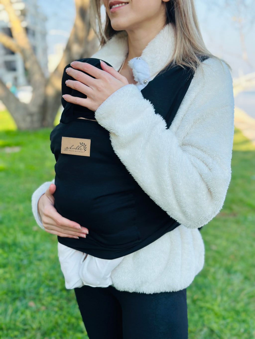 Siyah Kubbe Baby Premium Ergonomik Cepli Bebek Taşıma Şalı, Anakucağı Sling — Şapka ve Taşıma Torbası Hediyeli