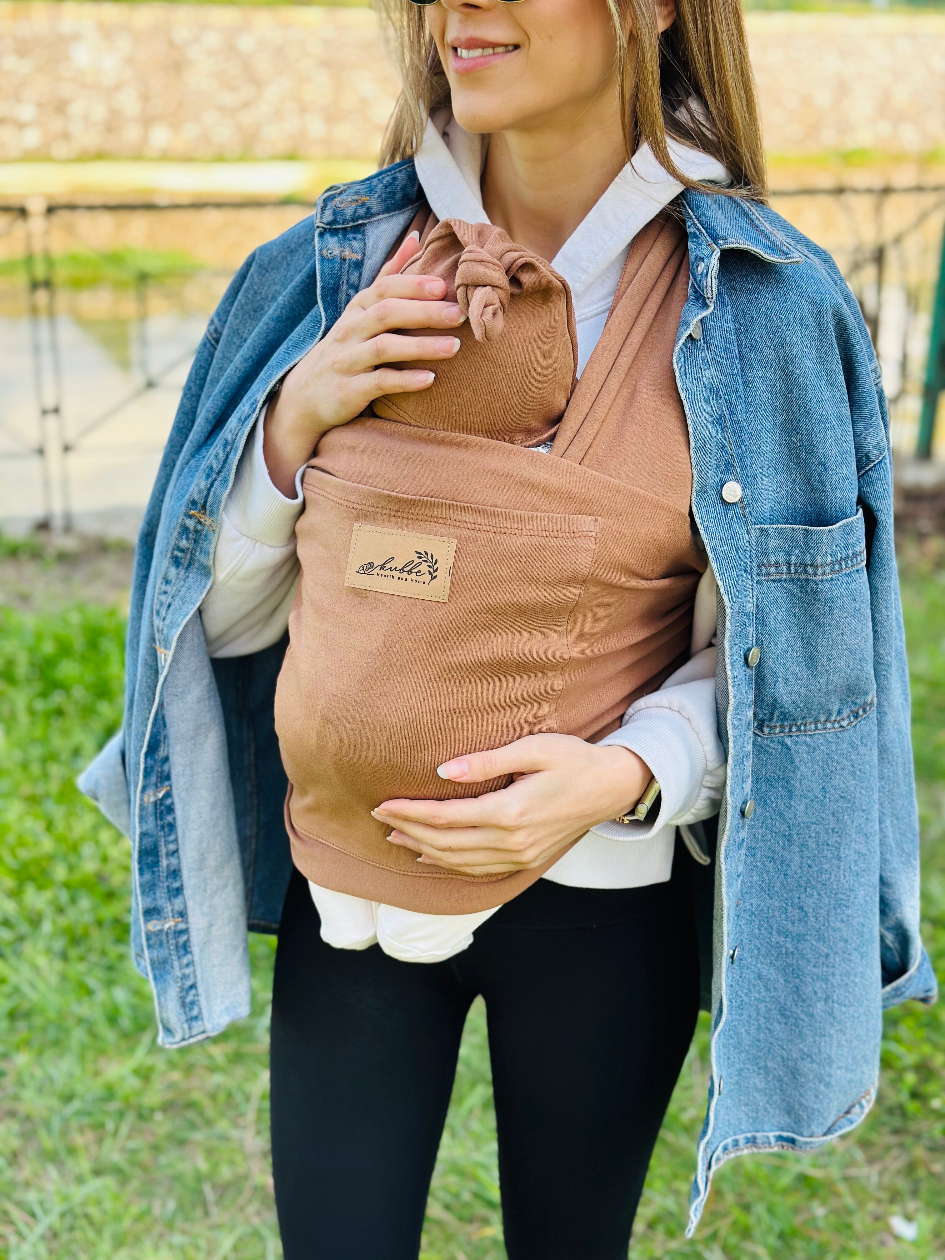 Camel Kubbe Baby Premium Ergonomik Cepli Bebek Taşıma Şalı, Anakucağı Sling — Şapka ve Taşıma Torbası Hediyeli