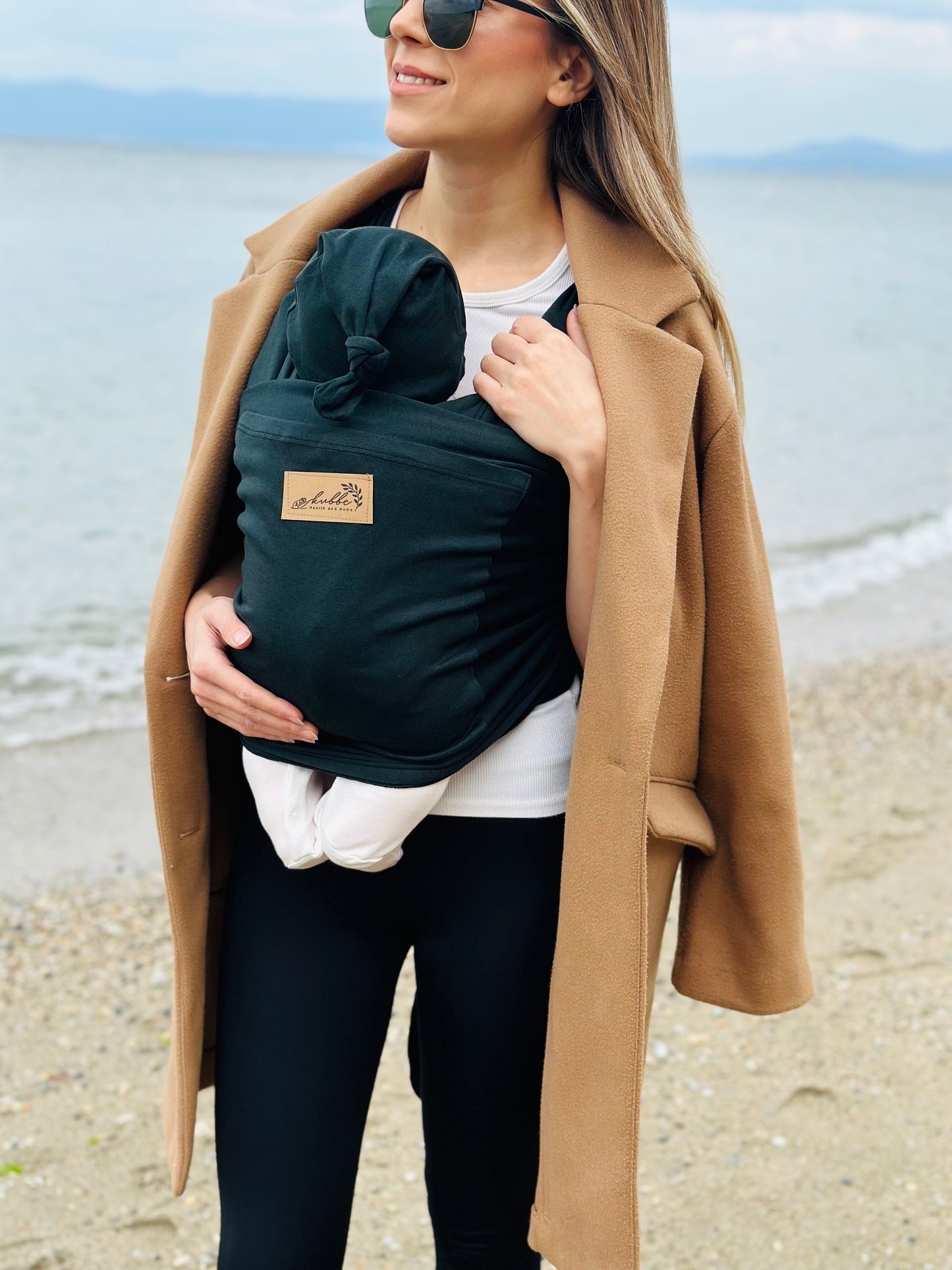 Pamuklu Esnek Wrap Sling, Cepli Anakucağı - Premium Birinci Sınıf - BabyWearing Kanguru