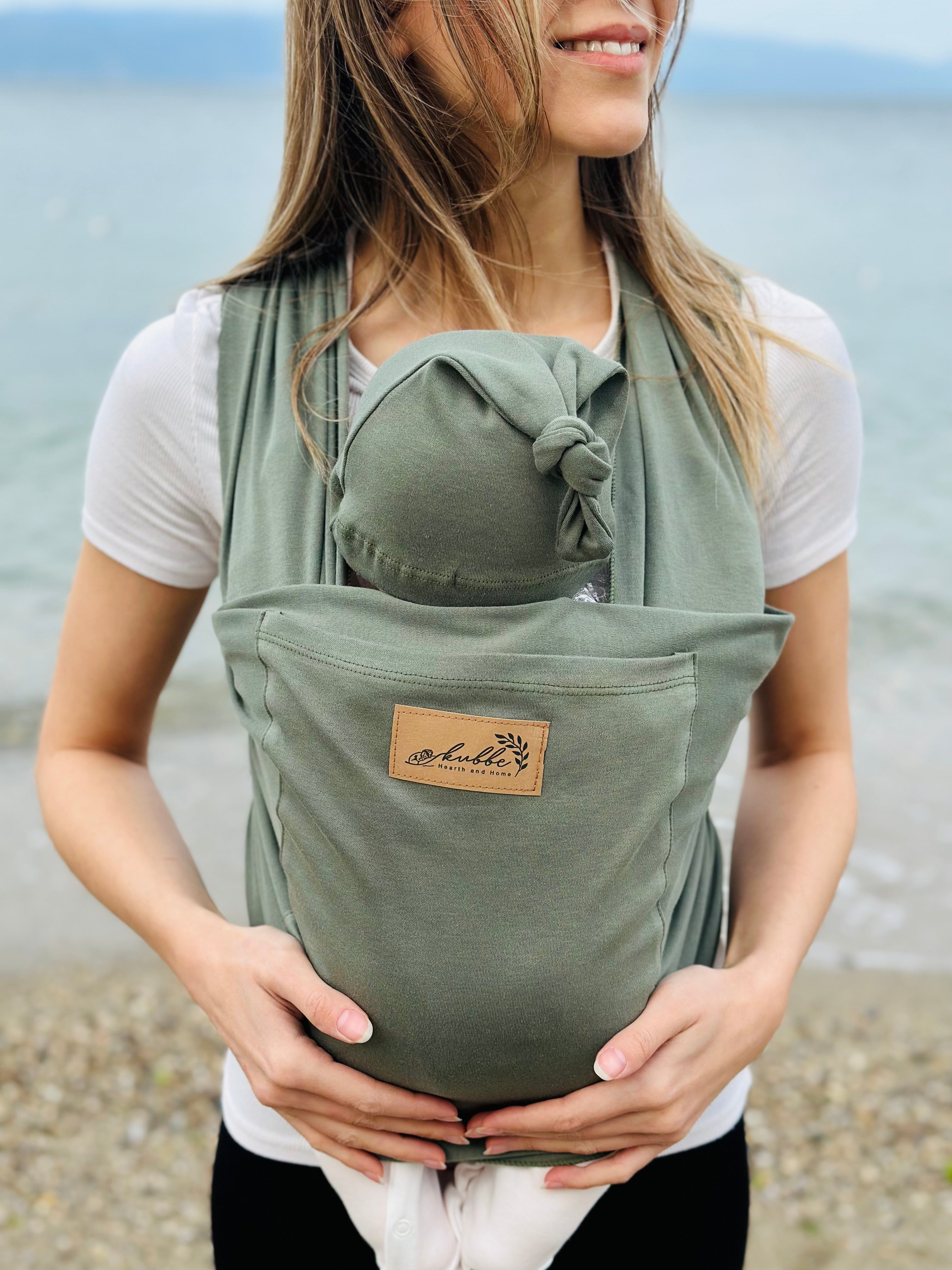 Yeşil Kubbe Baby Premium Ergonomik Cepli Bebek Taşıma Şalı, Anakucağı Sling — Şapka ve Taşıma Torbası Hediyeli