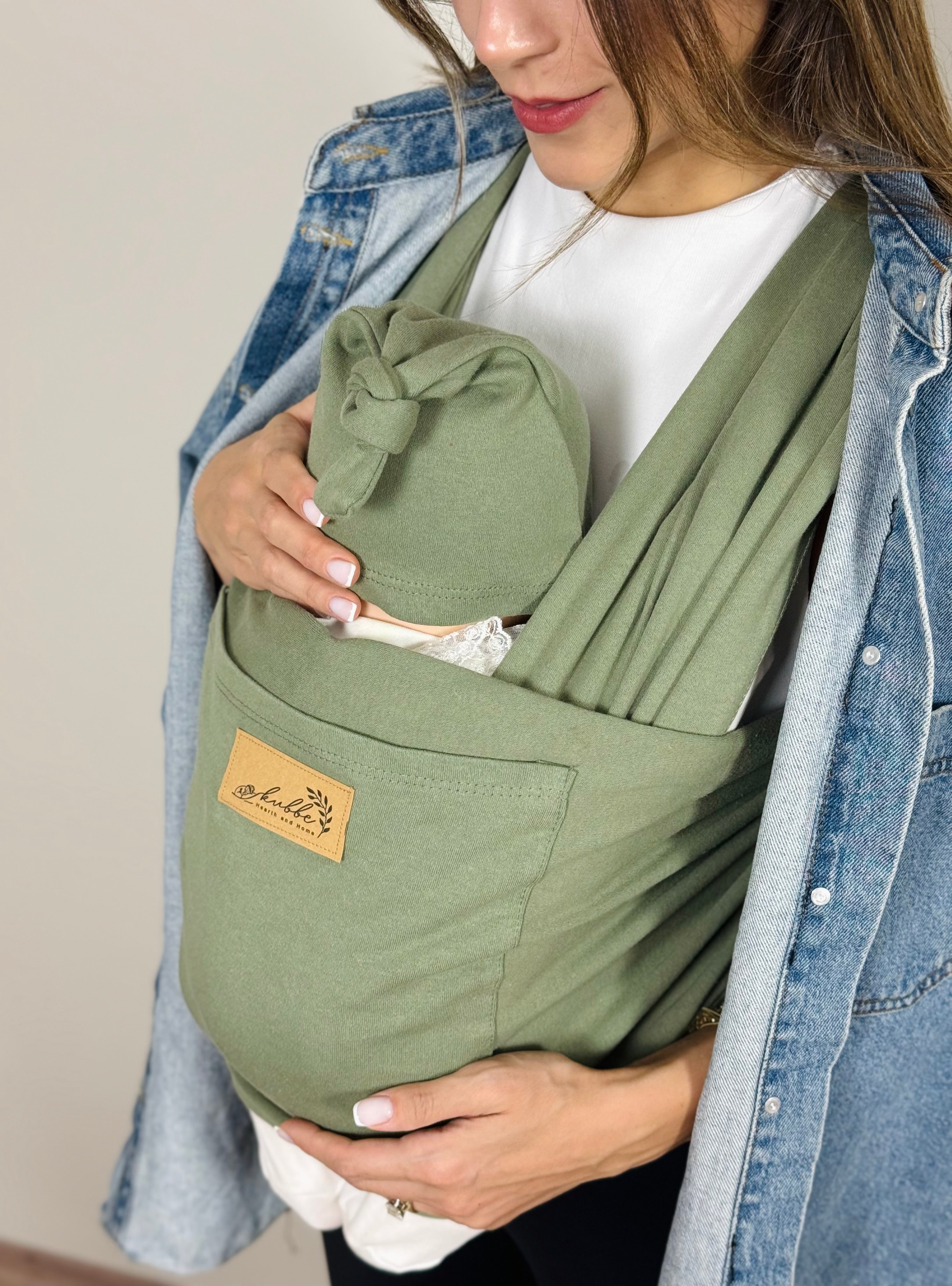 Yeşil Kubbe Baby Premium Ergonomik Cepli Bebek Taşıma Şalı, Anakucağı Sling — Şapka ve Taşıma Torbası Hediyeli