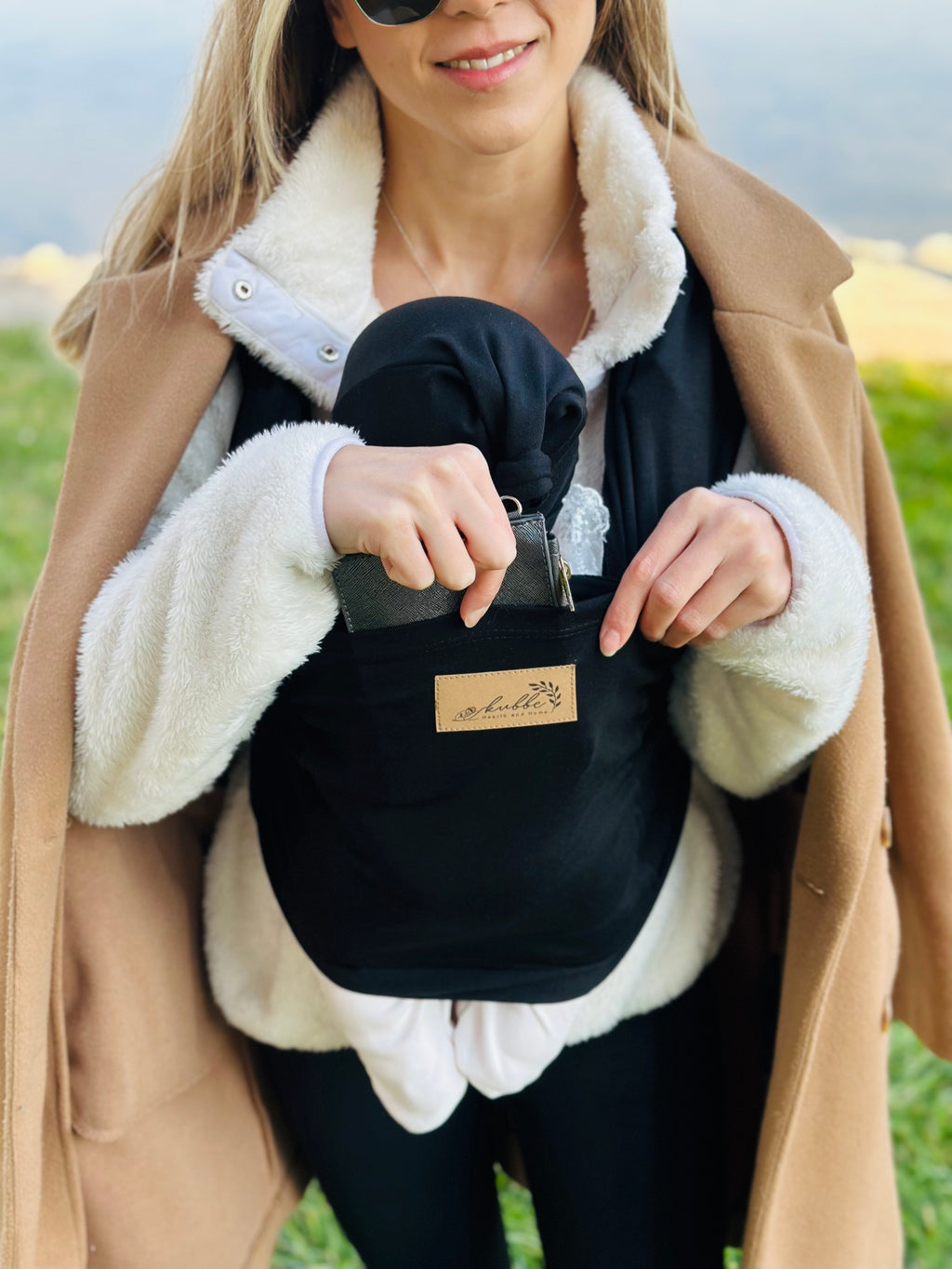 Siyah Kubbe Baby Premium Ergonomik Cepli Bebek Taşıma Şalı, Anakucağı Sling — Şapka ve Taşıma Torbası Hediyeli