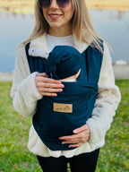 Lacivert Kubbe Baby Premium Ergonomik Cepli Bebek Taşıma Şalı, Anakucağı Sling — Şapka ve Taşıma Torbası Hediyeli