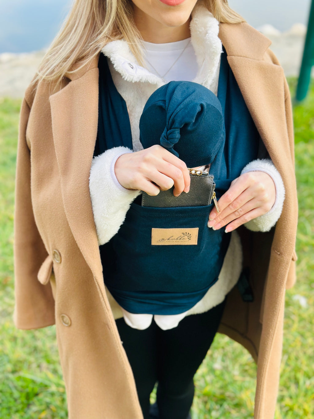 Lacivert Kubbe Baby Premium Ergonomik Cepli Bebek Taşıma Şalı, Anakucağı Sling — Şapka ve Taşıma Torbası Hediyeli