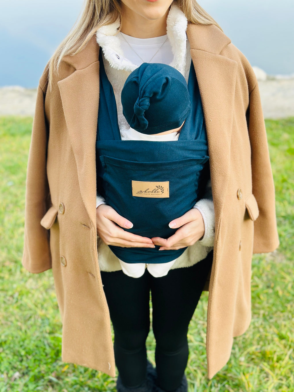 Lacivert Kubbe Baby Premium Ergonomik Cepli Bebek Taşıma Şalı, Anakucağı Sling — Şapka ve Taşıma Torbası Hediyeli